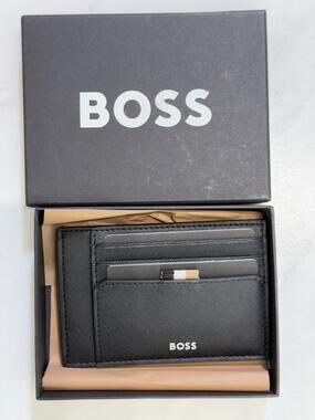 NWT BOSS Black Leather Card Case Wallet, $90 MSRP